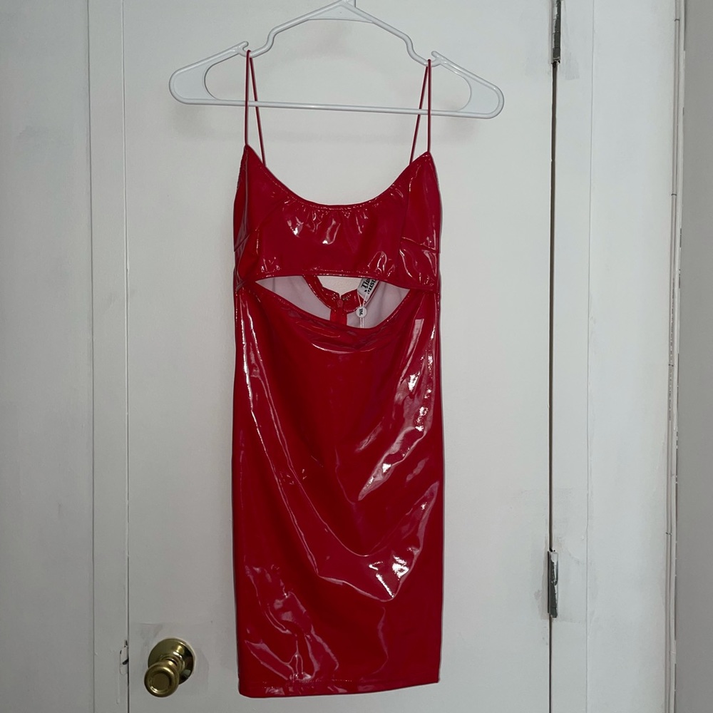 Tiger Mist Red Vinyl Cut Out Mini Dress